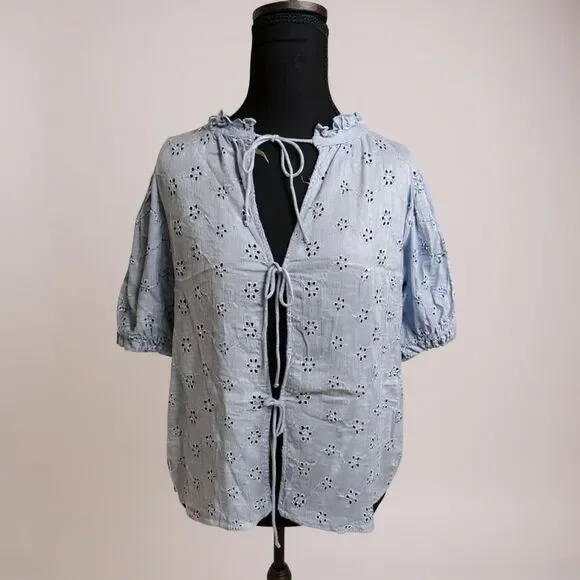 Free People Letters to Juliet Eyelet Top Size M White 100% Cotton Boho Chic - Picture 3 of 6